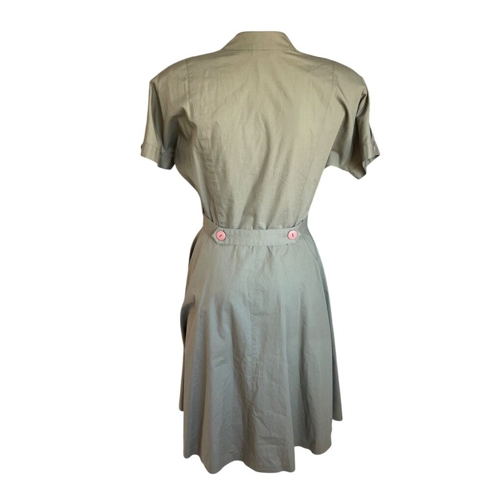 Le Crillon Womens Cotton Button Front A-line Dress Size 6 Khaki Tan Vintage - Picture 12 of 13